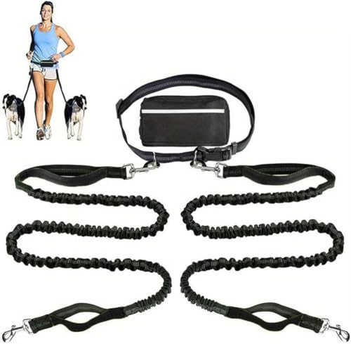ASIAD Upliftjoys Dog Leash,Dog Running Lead,Dog Walking Belt Bag with Adjustable Waist Belt,Handles Elastic Leash for Running and Walking The Dogs,Reflective Design for Walking Running,Schwarz,B von ASIAD