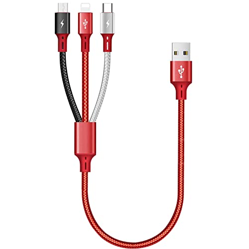 ASICEN Multi-USB-Ladekabel 3A, [35cm] 3-in-1-Nylon-geflochtener USB-Kabelanschluss mit iP/Micro-USB/Typ-C-Anschluss für iP 11/Xs/X/Xr/8/7/6/Android Galaxy S20/S10/ S9/S8/S7/Pixel/LG/Tablets/Huawei von ASICEN