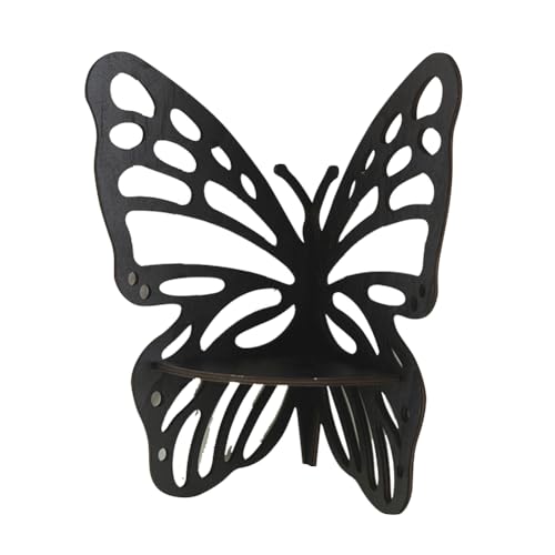 ASIEIT Schmetterlings-Eckregal, Wandmontage, Eckregal, Holzkristall-Displayregal, schwebendes Regal für Schlafzimmer, Wohnzimmer, Badezimmer (schwarz) von ASIEIT