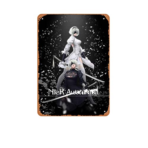 Blechschild, Vintage-Poster, Motiv: Nier Automata, Spielposter, Leinwand, Poster, Wandkunst, Poster, Heimdekoration, Spielerzimmer-Dekoration, Wanddekoration, Kunstposter, Geschenk, Metallschild, 20,3 von ASIOADWNA