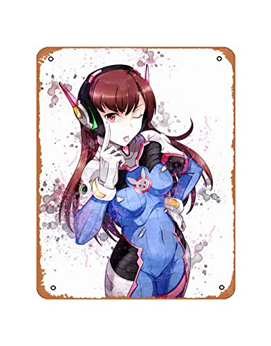 Blechschild Vintage Overwatch, D.Va, Overwatch-Druck, D.Va-Druck, N.24-Poster, lustig, klassisch, Musik, Bar, Kneipe, Café, Wand, Küche, Bad, Retro, Dekoration, Metallschild, 20,3 x 30,5 cm von ASIOADWNA