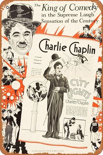 City Lights Charlie Chaplin Filmposter 20,3 x 30,5 cm – Retro Vintage Metall Blechschild für Zuhause, Bar, Kneipe, Garage, Dekoration, Filmgeschenke von ASIOADWNA