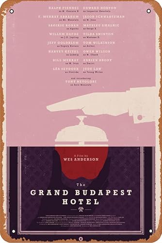 Filmposter "The Grand Budapest Hotel (2024), Retro, Metall-Blechschild, Wandkunst, Metall-Blechschild, Höhle, Bar, Club, Metall-Blechschild, 20,3 x 30,5 cm von ASIOADWNA