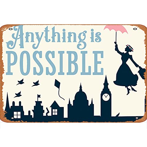 Mary Poppins (Anything is Possible) Metallschilder 20,3 x 30,5 cm Vintage Büro Dekor Lustige Metall-Blechschilder Garage Man Cave Wanddekoration Geschenk Cool Stuff für Frauen Männer Outdoor & Indoor von ASIOADWNA