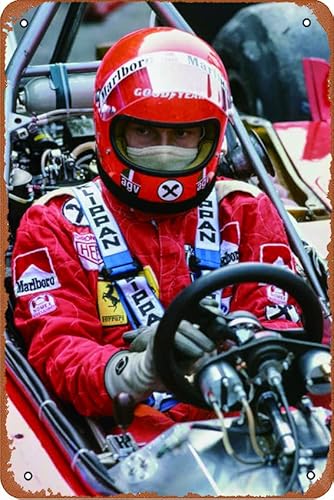 Niki Lauda, Ferrari 312T, Italienischer GP, Monza 1975 Metall-Blechschild für drinnen und draußen, Retro-Poster, 20,3 x 30,5 cm von ASIOADWNA