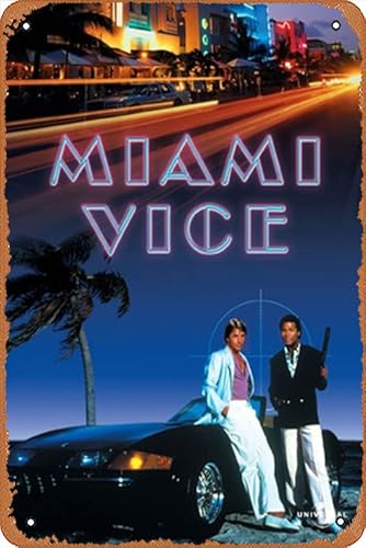 Poster Metall Wand Tin Sign Miami Vice Celebrity Poster TV Movie Poster Retro Geschenk Karaoke Man Cave Bars Cafes Dekor Vintage Kunst Dekorationen Metallschilder 20,3 x 30,5 cm von ASIOADWNA