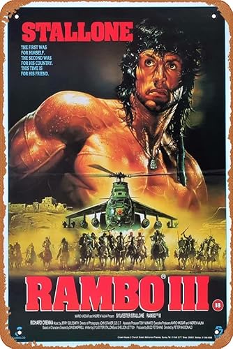 Retro-Filmposter Rambo 3 1988 Blechschild, Vintage von klassischem alten Filmposter, Metallschild, TV-Bar, Geschenk, Karaoke, Musikclub, Restaurant, Männerhöhle, Wanddekoration, 20,3 x 30,5 cm von ASIOADWNA