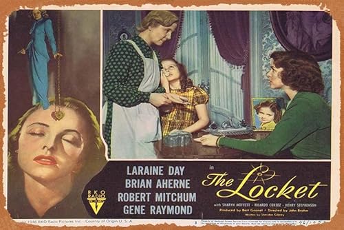 Vintage-Filmposter Blechschild The Locket Lobby-Karte 3 Laraine Day Brian Aherne Robert Mitchum Retro des klassischen alten Filmplakats Metallschild TV Bar Wand Club Restaurant Männerhöhle von ASIOADWNA