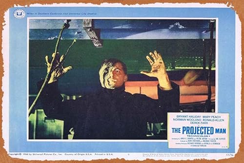 Vintage-Filmposter Blechschild "The Projected Man" Original Lobby-Karte 8 Bryant Haliday Mary Pfirsich Horror Sci FI Retro des klassischen alten Filmplakats Metallschild TV Bar Wand Club Restaurant von ASIOADWNA