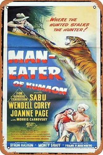 Vintage-Filmposter "Man Eater of KUMAON" Original Daybill Filmposter Sabu Wendell Corey Tiger Kunst Blechschild, Retro von klassischem altem Filmposter Metallschild TV Bar Wand Club Restaurant Man von ASIOADWNA