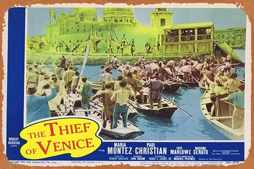 Vintage Movie Poster Blechschild THE THIEF OF VENICE Original Lobby Card 5 Maria Montez Paul Christian Massimo Serato Retro of Classic Old Film Poster Metallschild TV Bar Wand Club Restaurant Man Cave von ASIOADWNA