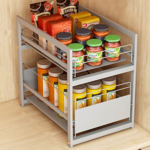 ASIORI Unterspüle-Organizer, Küchenschrank-Organisation, Unterschrank-Organizer, Körbe, Mehrzweck-Regal-Organizer unter der Spüle for Badezimmer und Küche (Farbe: Grau, Größe: 40 x 26 x 35 cm) von ASIORI