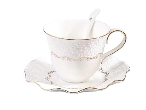 Kaffeetasse* Keramik-Kaffeetassen-Set, Tee-Set, europäische Luxus-Tassen-Untertasse, geprägtes Tee-Set, Kombination aus Keramik-Kaffeetasse und Untertassen, kreative Milch-Nachmittagsteetassen for Bür von ASIORI