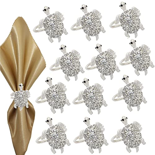 Serviettenhalter for den Tisch, Set mit 12 diamantbesetzten Schildkröten-Serviettenringen, Tier-Serviettenhalter aus Metall, luxuriöse Serviettenschnallen for Hochzeit, Party, Urlaub, Bankett, Weihnac von ASIORI