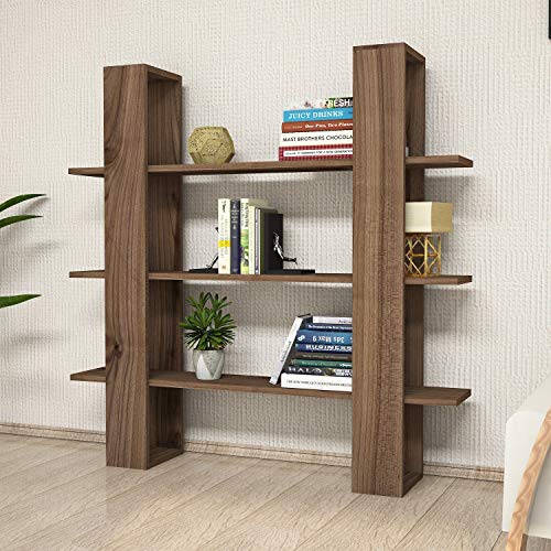 Hanah Home Scandinavian Style Bookshelf, Walnut Finish, 120 x 120 x 23.2 cm | 100% Melamine Coated, 18 mm Thick | Wall-Mountable, Multiple Shelves for Extra Storage von ASIR