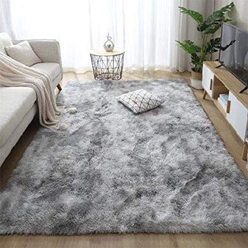 ASIinnsy Hochflor Teppich Wohnzimmer Flauschig Shaggy Weich Modern Grau Teppich Schlafzimmer Kinderzimmer Deko Langflor Teppiche Groß rutschfest Plüsch-Teppiche (Grau Weiß, 120 x 200 cm) von ASIinnsy