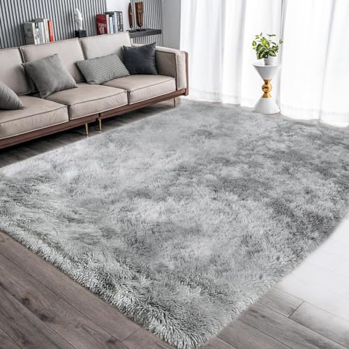 ASIinnsy Hochflor Teppich Wohnzimmer Flauschig Shaggy Weich Modern Grau Teppich Schlafzimmer Kinderzimmer Deko Langflor Teppiche Groß rutschfest Plüsch-Teppiche (Grau Weiß, 200 x 250 cm) von ASIinnsy