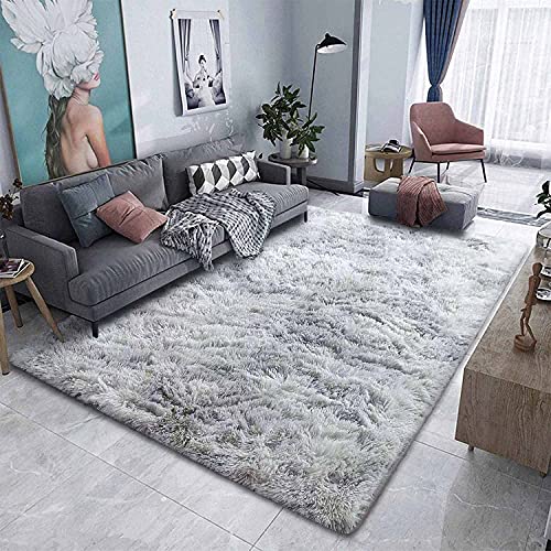 ASIinnsy Hochflor Teppich Wohnzimmer Flauschig Shaggy Weich Modern Grau Teppich Schlafzimmer Kinderzimmer Deko Langflor Teppiche Groß rutschfest Plüsch-Teppiche (Grau Weiß, 200 x 300 cm) von ASIinnsy