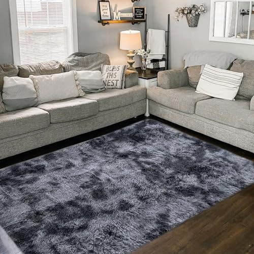 ASIinnsy Hochflor Teppich Wohnzimmer Flauschig Shaggy Weich Modern Grau Teppich Schlafzimmer Kinderzimmer Deko Langflor Teppiche Groß rutschfest Plüsch-Teppiche (Schwarzgrau, 120 x 160 cm) von ASIinnsy