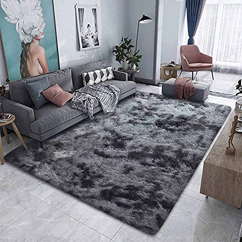 ASIinnsy Hochflor Teppich Wohnzimmer Flauschig Shaggy Weich Modern Grau Teppich Schlafzimmer Kinderzimmer Deko Langflor Teppiche Groß rutschfest Plüsch-Teppiche (Schwarzgrau, 200 x 250 cm) von ASIinnsy