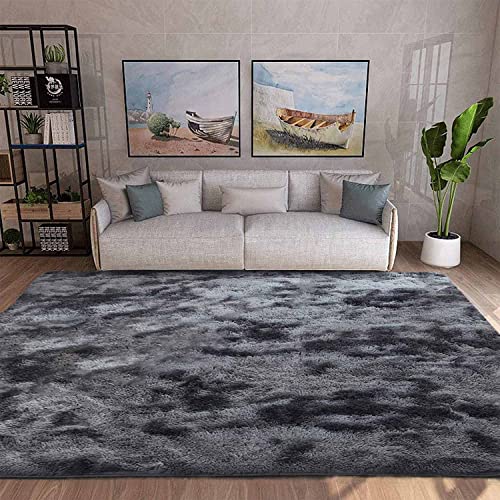 ASIinnsy Hochflor Teppich Wohnzimmer Flauschig Shaggy Weich Modern Grau Teppich Schlafzimmer Kinderzimmer Deko Langflor Teppiche Groß rutschfest Plüsch-Teppiche (Schwarzgrau, 200 x 300 cm) von ASIinnsy