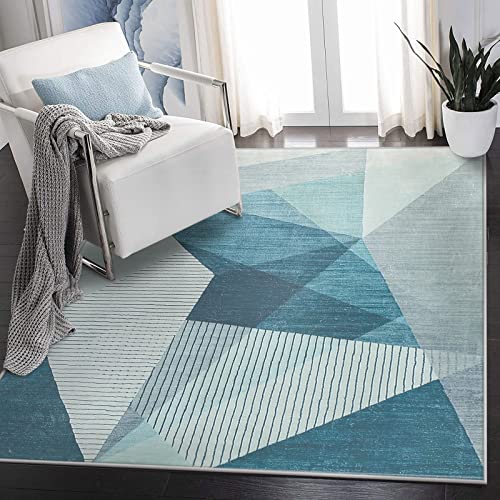 ASIinnsy Kurzflor Teppich Wohnzimmer Teppich Geometrisches Muster Abstrakt Moderne Teppiche Blau Grau rutschfest Weich Großer Teppich für Schlafzimmer Wohnzimmerteppich (Blau Grau, 120 x 160 cm) von ASIinnsy