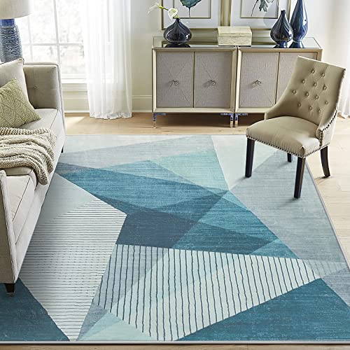 ASIinnsy Kurzflor Teppich Wohnzimmer Teppich Geometrisches Muster Abstrakt Moderne Teppiche Blau Grau rutschfest Weich Großer Teppich für Schlafzimmer Wohnzimmerteppich (Blau Grau, 200 x 250 cm) von ASIinnsy