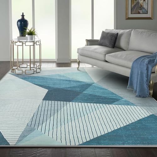 ASIinnsy Kurzflor Teppich Wohnzimmer Teppich Geometrisches Muster Abstrakt Moderne Teppiche Blau Grau rutschfest Weich Großer Teppich für Schlafzimmer Wohnzimmerteppich (Blau Grau, 200 x 300 cm) von ASIinnsy