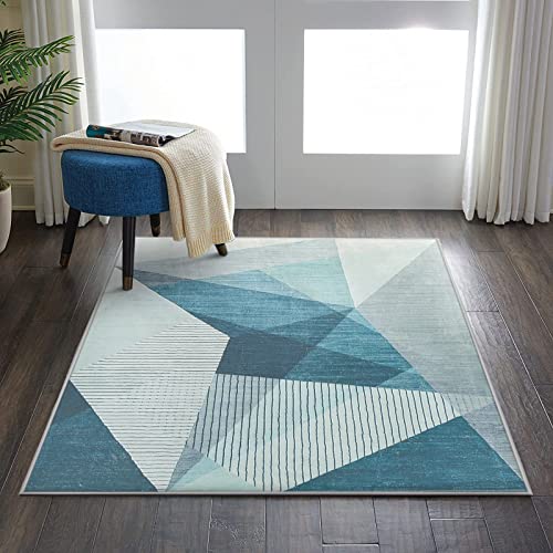 ASIinnsy Kurzflor Teppich Wohnzimmer Teppich Geometrisches Muster Abstrakt Moderne Teppiche Blau Grau rutschfest Weich Großer Teppich für Schlafzimmer Wohnzimmerteppich (Blau Grau, 80 x 120 cm) von ASIinnsy