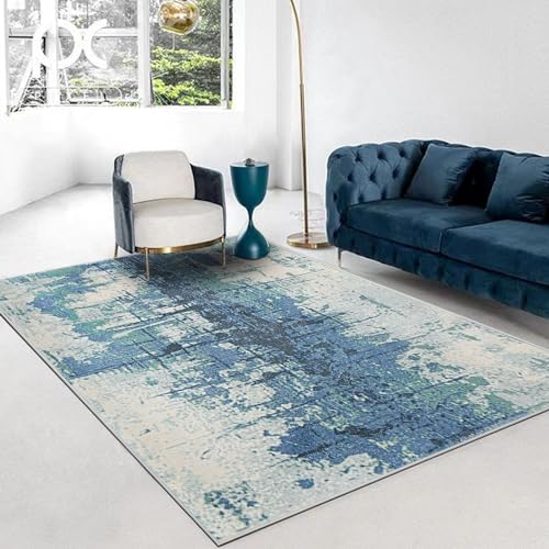 ASIinnsy Teppich Kurzflor Moderne Wohnzimmer-Teppiche Abstraktes Muster Große Weich Teppich rutschfest Grau Deko Wohnzimmer Schlafzimmer Esszimmer (Tintenblau, 200 x 300 cm) von ASIinnsy