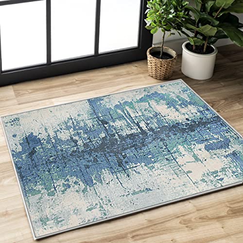 ASIinnsy Teppich Kurzflor Moderne Wohnzimmer-Teppiche Abstraktes Muster Große Weich Teppich rutschfest Grau Deko Wohnzimmer Schlafzimmer Esszimmer (Tintenblau, 80 x 120 cm) von ASIinnsy