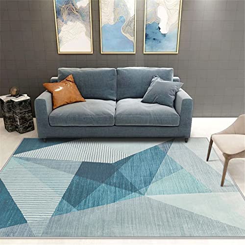 ASIinnsy Kurzflor Teppich Wohnzimmer Teppich Geometrisches Muster Abstrakt Moderne Teppiche Blau Grau rutschfest Weich Großer Teppich für Schlafzimmer Wohnzimmerteppich (Blau Grau, 160 x 200 cm) von ASIinnsy