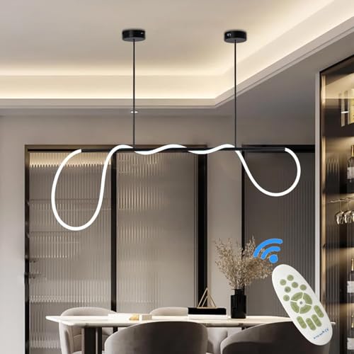 ASJK Esszimmer Lampe Hängend, Hängeleuchten & Pendelleuchte, 45W Kronleuchter Dimmbar mit Fernbedienung, Hängeleuchte für die Küchen, Esszimmer, Wohnzimmer. Schwarz 120CM von ASJK