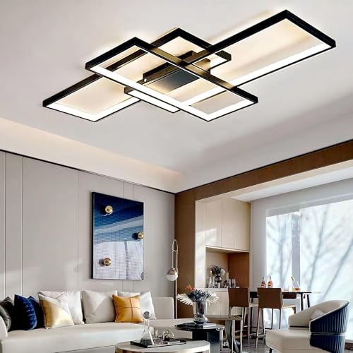 ASJK LED Deckenleuchte Dimmbar Modern 82W Deckenlampe LED mit Fernbedienung, 3000k-6000k Geometrisch Multifunktional Deckenbeleuchtung für Wohnzimmer （105cm，Schwarz） von ASJK