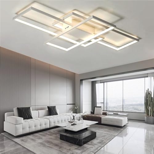 ASJK Wohnzimmer Deckenleuchte LED Modern mit Fernbedienung, 3000k-6000k Geometrisch Multifunktional Deckenbeleuchtung für Wohnzimmer （80cm，Weiß） von ASJK