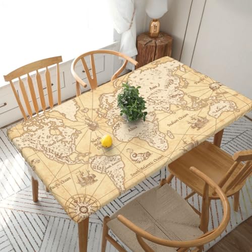 ASKFNASDKMFN Tischdecke mit Vintage-Weltkarte, rechteckig, elastisch, waschbar, Polyester, 76 x 152 cm von ASKFNASDKMFN