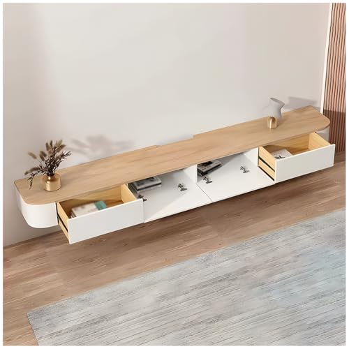 ASKLFNEI 220cm TV-Ständer aus Holz zur Wandmontage, weiße TV-Konsole mit Schubladen, schwebendes TV-Regal für das Wohnzimmer, Entertainment-Center-TV-Tisch mit Stauraum von ASKLFNEI