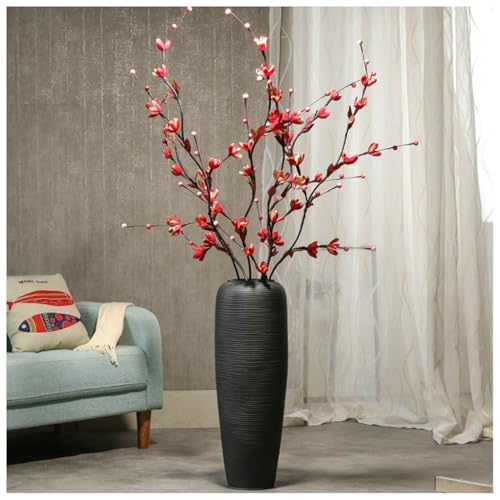 ASKLFNEI 23.6in hohe Schwarze Keramik Vase, Moderne große Boden Vase Blumenarrangement und getrocknete Blumen Dekoration Ornamente Wohnzimmer Villa Nordic Tall Flasche(60cm) von ASKLFNEI
