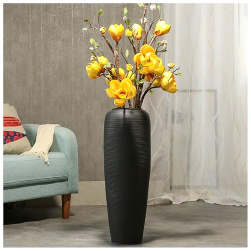 ASKLFNEI 23.6in hohe Schwarze Keramik Vase, Moderne große Boden Vase Blumenarrangement und getrocknete Blumen Dekoration Ornamente Wohnzimmer Villa Nordic Tall Flasche(70cm) von ASKLFNEI