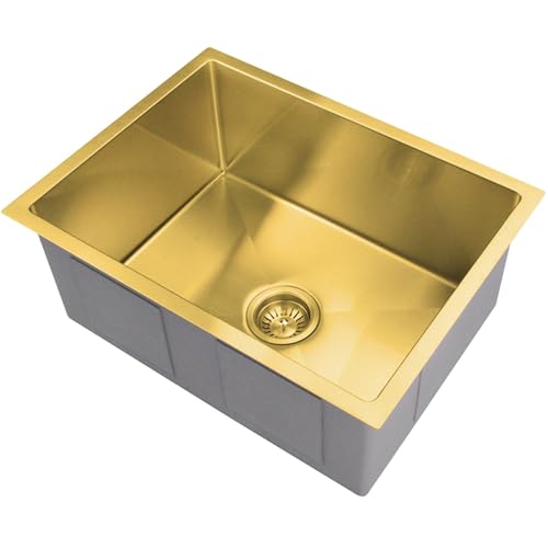 ASKLFNEI Gold Square Küchenspüle, Edelstahl Kleine Spüle,Einzelne Schüssel Bar Workstation Spüle, Handgemachte Verdickte Spüle, Geeignet Für Küche, RV Gebrauch(60x40x21cm) von ASKLFNEI