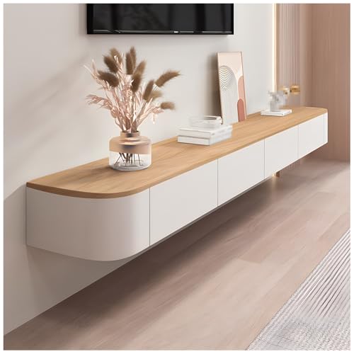 ASKLFNEI Schwebender TV-Ständer mit Schubladen und Tür, Wandbefestigte TV-Konsole, Massivholz-TV-Schrank, Medienkonsole, mit Router-Loch(Natural,160cm) von ASKLFNEI