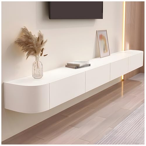 ASKLFNEI Schwebender TV-Ständer mit Schubladen und Tür, Wandbefestigte TV-Konsole, Massivholz-TV-Schrank, Medienkonsole, mit Router-Loch(Weiß,220cm) von ASKLFNEI
