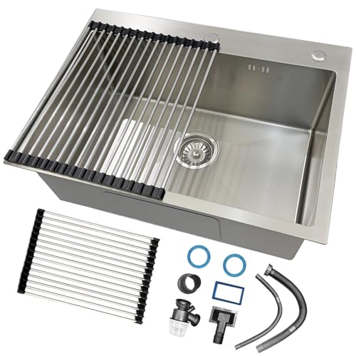 ASKLFNEI 60x45cm Silver Spülbecken Edelstahl, Küchenspüle Eckig, 1 Becken Klein, Einbauspüle Mit 2 Löchern, Edelstahlspüle Mit Überlaufgarnitur, Einzelbecken Mit Siphon, Waschbecken Küche von ASKLFNEI