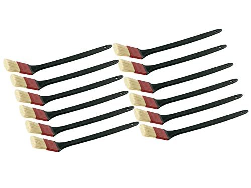 12er Pack Heizkörperpinsel metallfrei - mit roter Kunststoff Fassung - Langer Stiel - gekröpftem Pinselkopf - Borstenmischung M55-31cm Kunststoff Stiel (Gr 1/25 mm) von ASKON