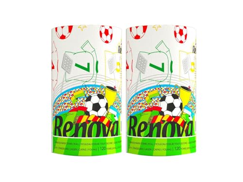 2 Stück Renova Maxi Rolle Küchenpapier - Küchenrolle - Fußball Edition - Fan Edition - 1 Rolle = 3 Standard Rollen - 120 Blätter - WM - EM von ASKON