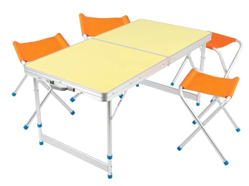 ASKON Faltbarer Aluminium Picknicktisch mit Vier Stühlen - Campingtisch Vier Klapphocker- 120x60x70cm - Farbe Lemon/Orange - Farben können abweichen von ASKON