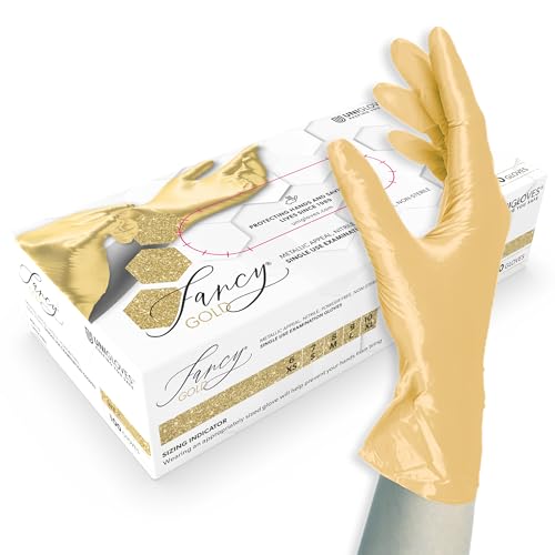 Unigloves Nitrilhandschuhe Unigloves FANCY Gold - glänzend gold - Einweghandschuhe unsteril, latexfrei, puderfrei - Lebensmittelecht • Schutz vor Viren, Pilzen und Bakterien (M (7-8)) von UNIGLOVES