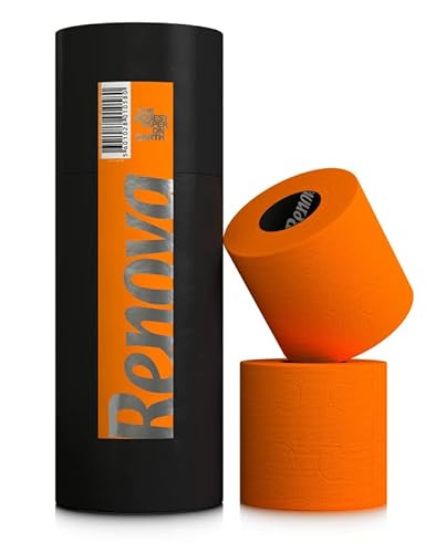 Geschenkrolle buntes, farbiges Toilettenpapier - Inhalt 3 Rollen - Luxusrolle - 3-lagig - Renova - weich - originell - Klopapier - erhältlich in blau grün rot orange pink gelb schwarz (orange) von ASKON