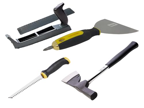 Werkzeug-Set für Trockenbauer 5tlg - Gipserhobel mit Ersatzblatt - Gipserspachtel mit Bit - Gipserbeil - Säge für Gipskartonplatten von ASKON
