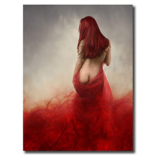 ASLKUYT Frau in rot sexy erotisch nackt HD Wandkunst Leinwand Poster Drucke Malerei Wandbilder für Moderne Wohnzimmer Home Decor Artwork-50x80cm No Frame von ASLKUYT